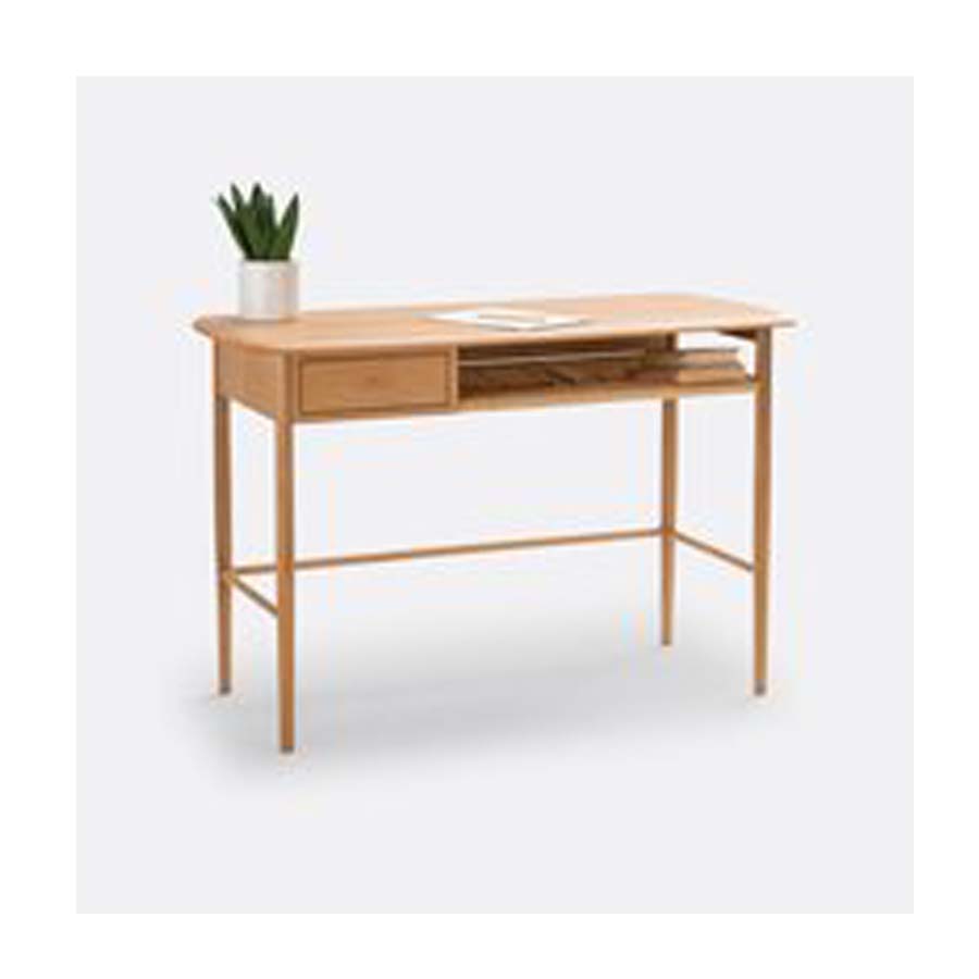 New! Scrivania in legno e ripiano in rattan